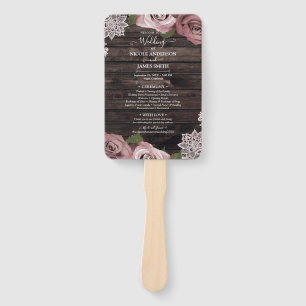 Dusty Rose Floral Roses Rustic Wood Lace Wedding H Hand Fan