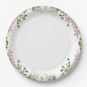 Dusty Rose Floral Round Wedding Party Paper Plates