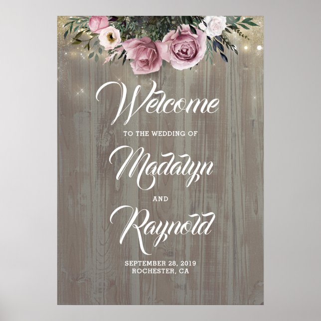 Dusty Rose Floral Rustic Wedding Welcome Poster (Front)