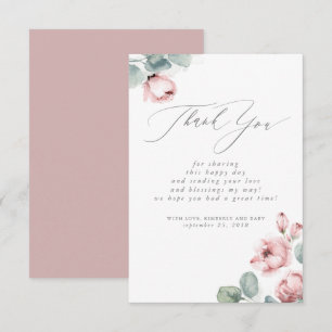 Dusty Rose Floral Small Baby Shower Thank You Card