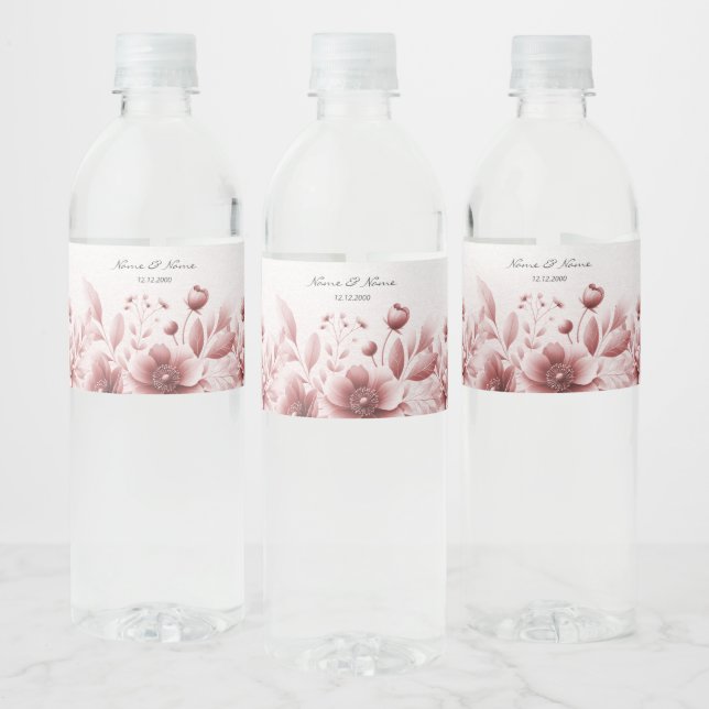 Dusty Rose Floral Water Bottle Étiquette (Bouteilles)