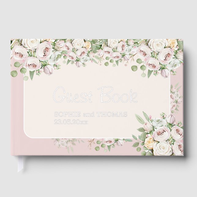 Dusty rose floral watercolor wedding guest book (Front)
