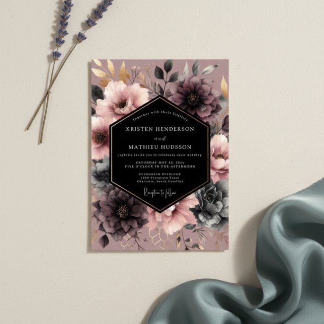 Dusty Rose Floral Wedding Invitation (Creator Uploaded)