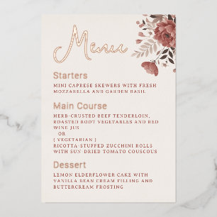 Dusty Rose Floral Wedding Menu Gold Foil Menu