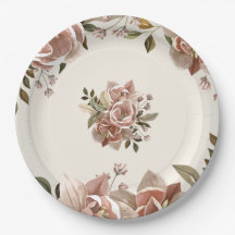 Dusty Rose Floral Wedding Paper Plate