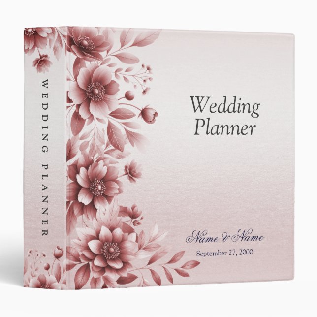 Dusty Rose Floral Wedding Planner Binder (Front/Spine)