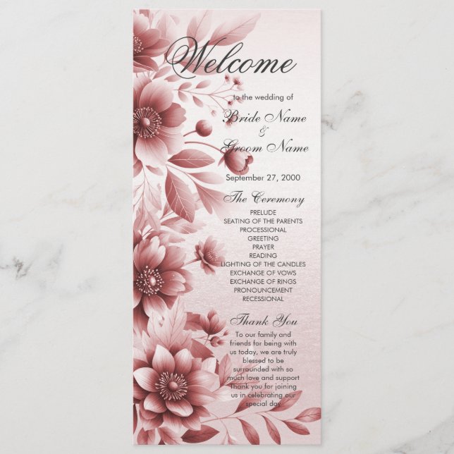 Dusty Rose Floral Wedding Program (Front)