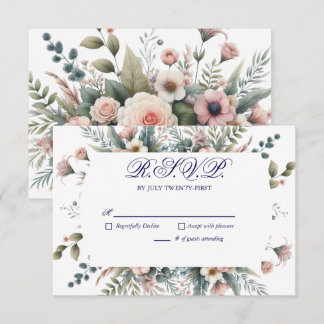 Dusty Rose Floral Wedding RSVP Botanical Réponse