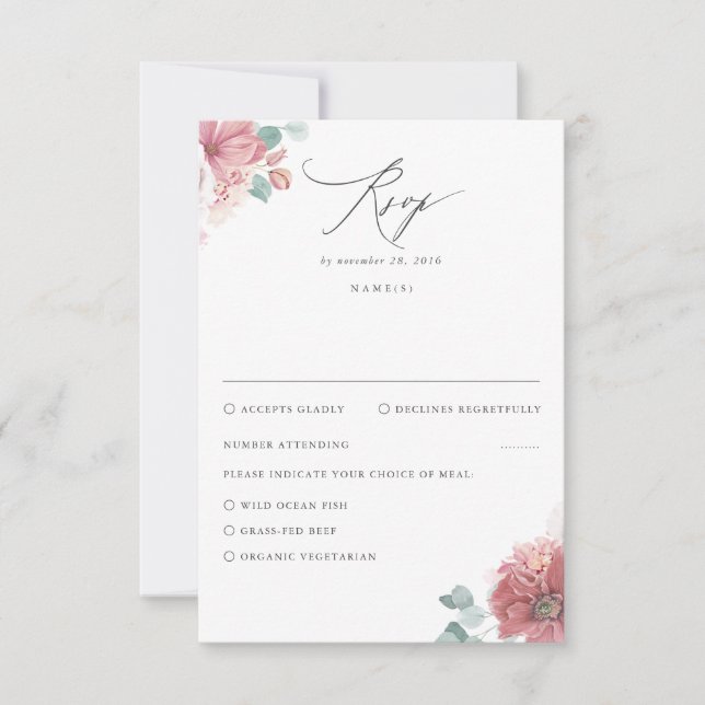 Dusty Rose Floral Wedding RSVP Card (Front)