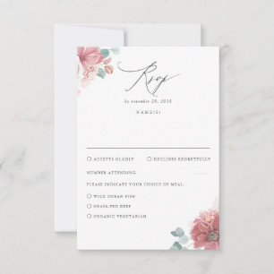 Dusty Rose Floral Wedding RSVP Card