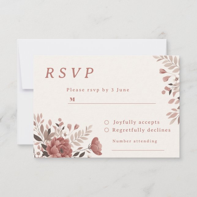 Dusty Rose Floral Wedding RSVP Card (Front)