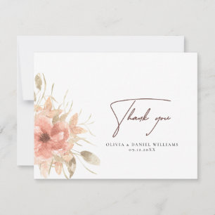 Dusty Rose Floral Wedding Thank You Card