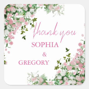 Dusty Rose Floral Wedding Thank You Square Sticker