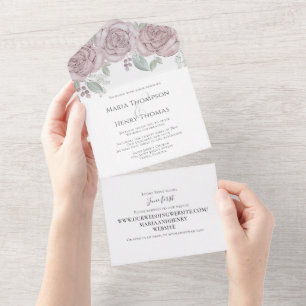 Dusty Rose Floral Wedding Website Guest Addressed All In One Invitation