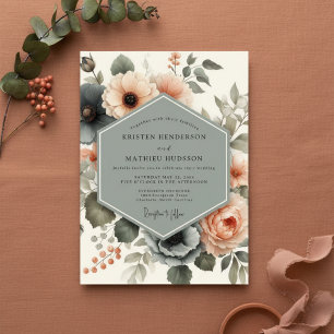 Dusty Rose Floral Whimsy Wedding Invitation