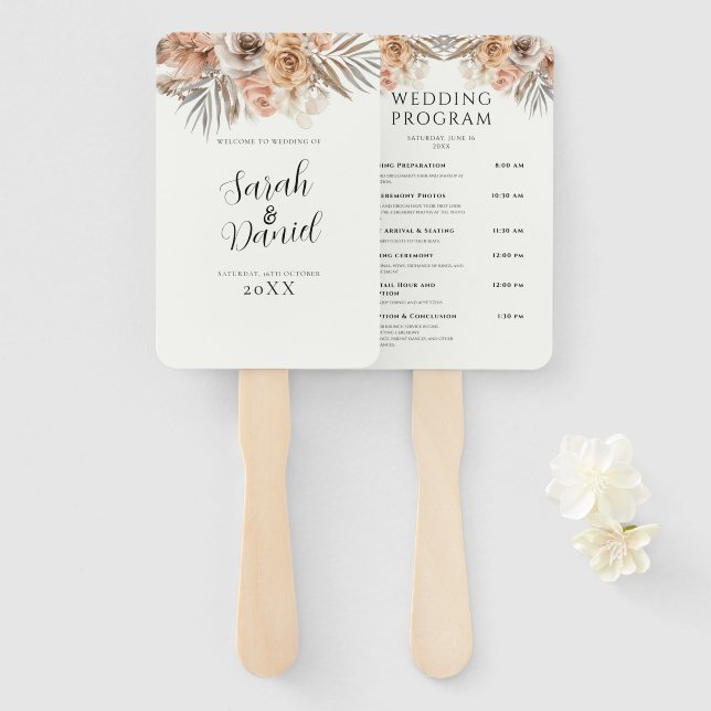Dusty Rose Floral Wreath Wedding Programs Hand Fan (Front and Back)