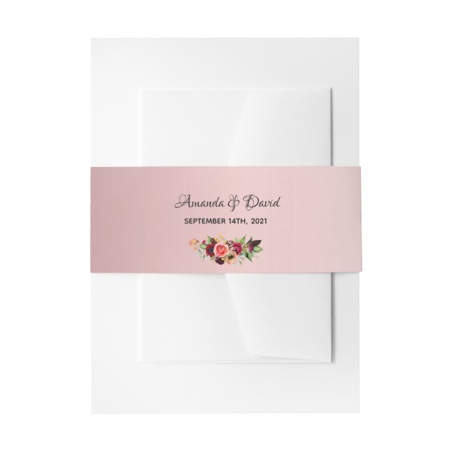 Dusty rose florals elegant names wedding invitation belly band (Front Example)