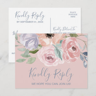 Dusty Rose Florals Menu Choice RSVP Postcard
