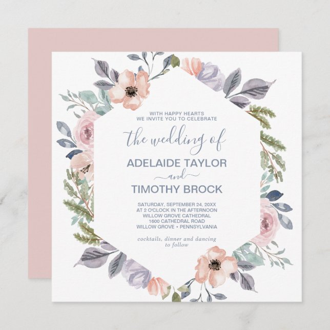Dusty Rose Florals Square The Wedding Of Invitation (Front/Back)