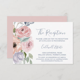 Dusty Rose Florals Wedding Reception Card