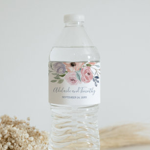 Dusty Rose Florals Wedding Water Bottle Label
