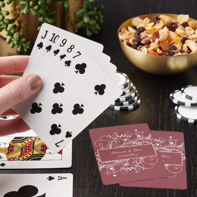 Dusty Rose Flourish Wedding Favour Playing Cards (In Situ)