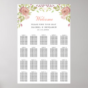 dusty rose flower watercolor wedding seating chart