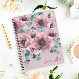 Dusty Rose Flowers and Bees Notebook