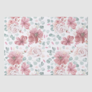 Dusty Rose Flowers and Greenery Elegant Tissue Paper