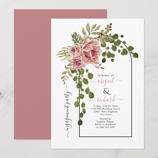 Dusty rose flowers arch wedding engagement party invitation (Front/Back)