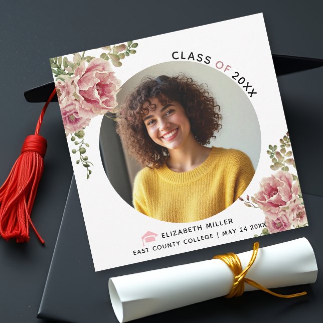 Dusty rose flowers Class of 2026 graduation photo Announcement (Creator Uploaded)