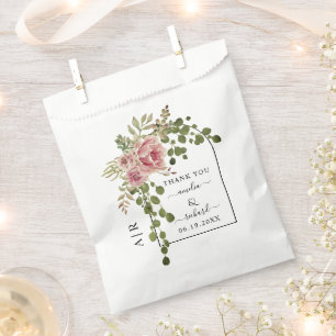 Dusty rose flowers Thank You spring wedding Favour Bag