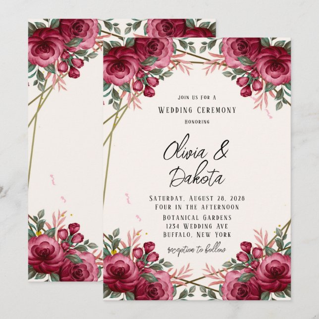 Dusty Rose Geometric Floral Wedding Invitation (Front/Back)