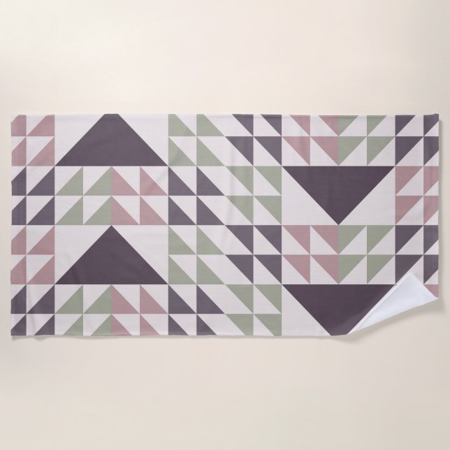 Dusty Rose Geometric Quilt Pattern Beach Towel (Front)