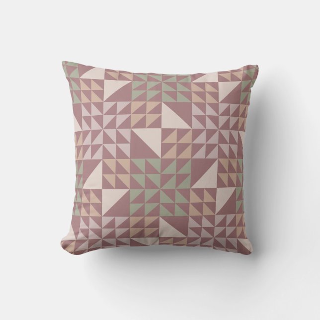 Dusty Rose Geometric Quilt Pattern Throw Pillow (Front)