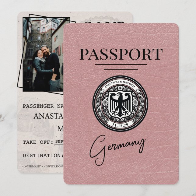 Dusty Rose Germany Passport Save The Date (Front/Back)