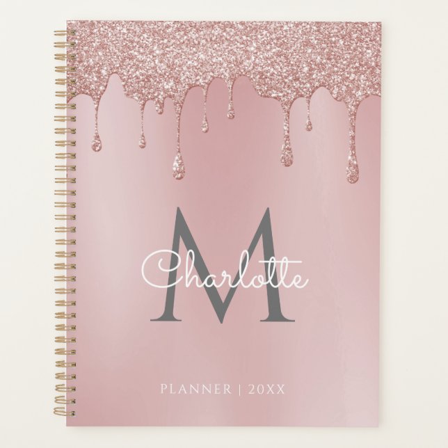 Dusty Rose Glitter Drips Monogramme Script 2023 (Devant)
