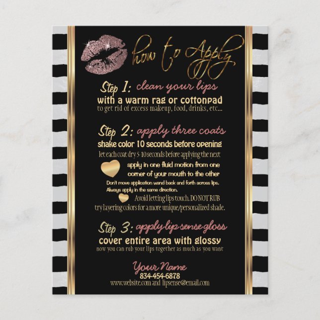 Dusty Rose Glitter Lip with Stripes Instructions Flyer (Front)
