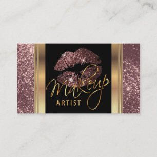 Dusty Rose Glitter Lips and Elegant Gold Script Business Card