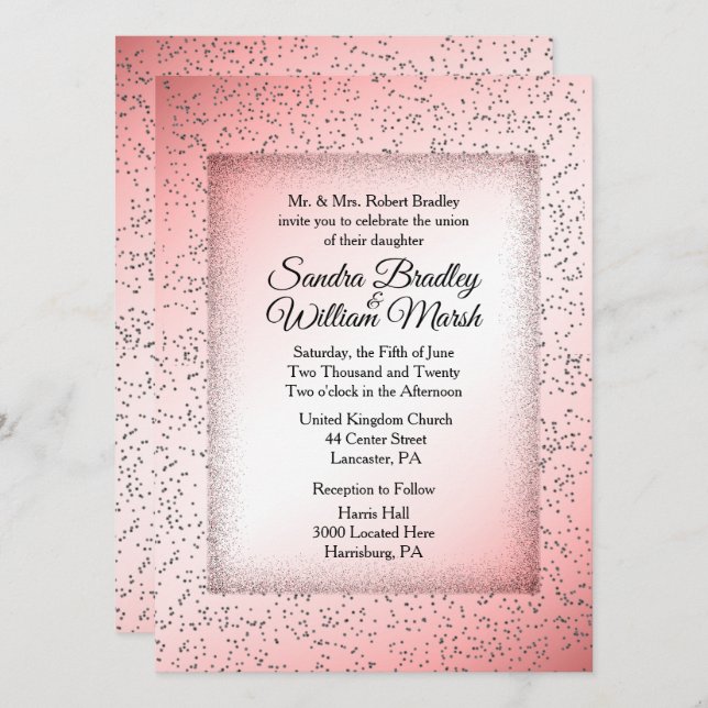 Dusty Rose Glitter Wedding Invitation (Front/Back)
