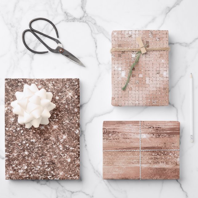 Dusty Rose Gold Blush Glitter Sparkle Glam Wrapping Paper Sheet (Front)
