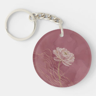Dusty Rose Gold Floral Line Art Elegant Keychain