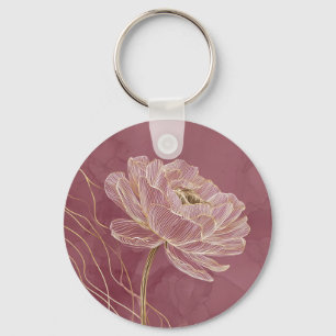 Dusty Rose Gold Floral Line Art Elegant Keychain
