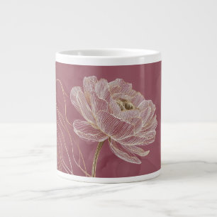 Dusty Rose Gold Floral Line Art Elegant Large Coffee Mug