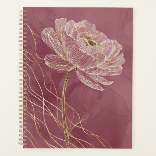 Dusty Rose Gold Floral Line Art Elegant Planner