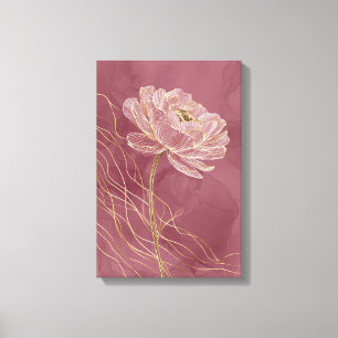 Dusty Rose Gold Floral Line Art Minimalist Canvas Print