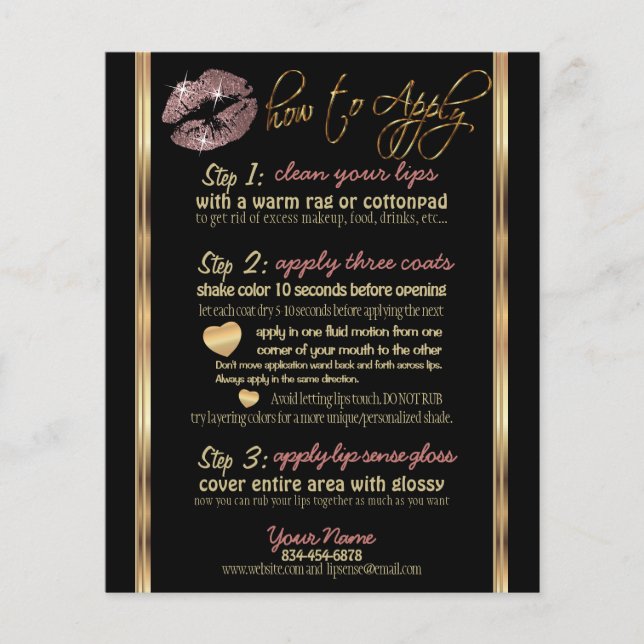 Dusty Rose Gold Glitter Lip Instructions Flyer (Front)