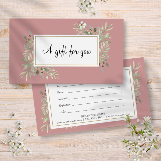 Dusty Rose Gold Greenery Certificat cadeau d'entre (Dusty Rose Gold Greenery Business Gift Certificate)