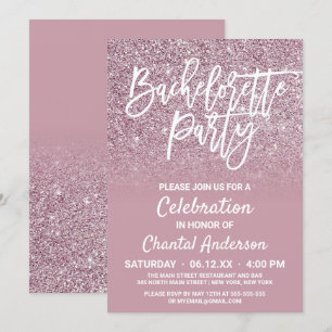 Dusty Rose Gold Pink Glitter Ombre Bachelorette Invitation