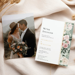 Dusty Rose Gold Sage Vintage Photo We're Engaged Invitation